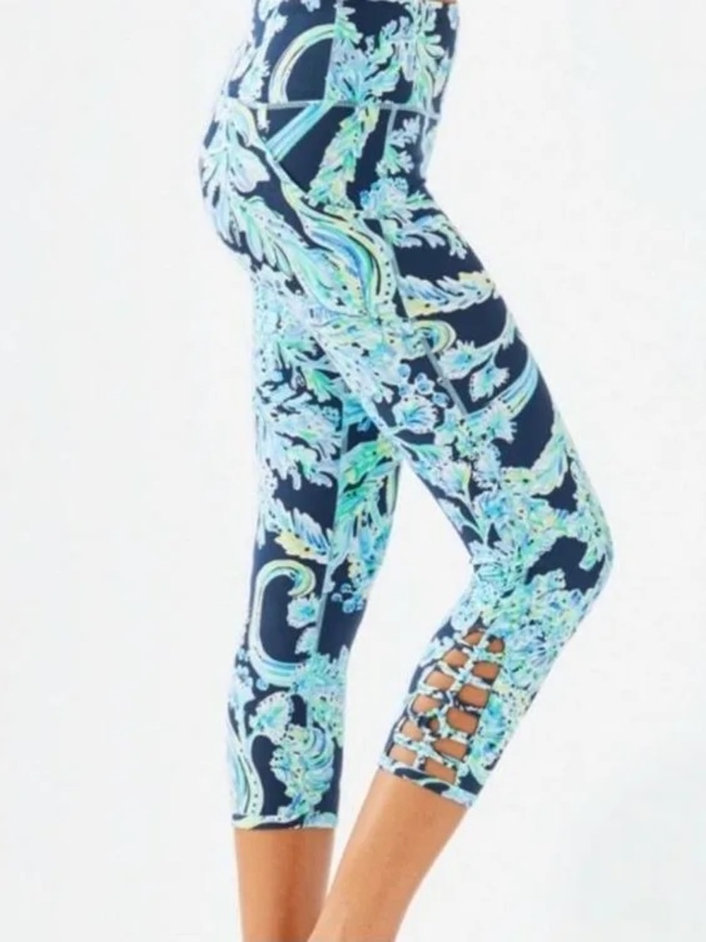 Lilly Pulitzer Luxletic Weekender Hi Rise Crop Legging Tide Navy Womens Large